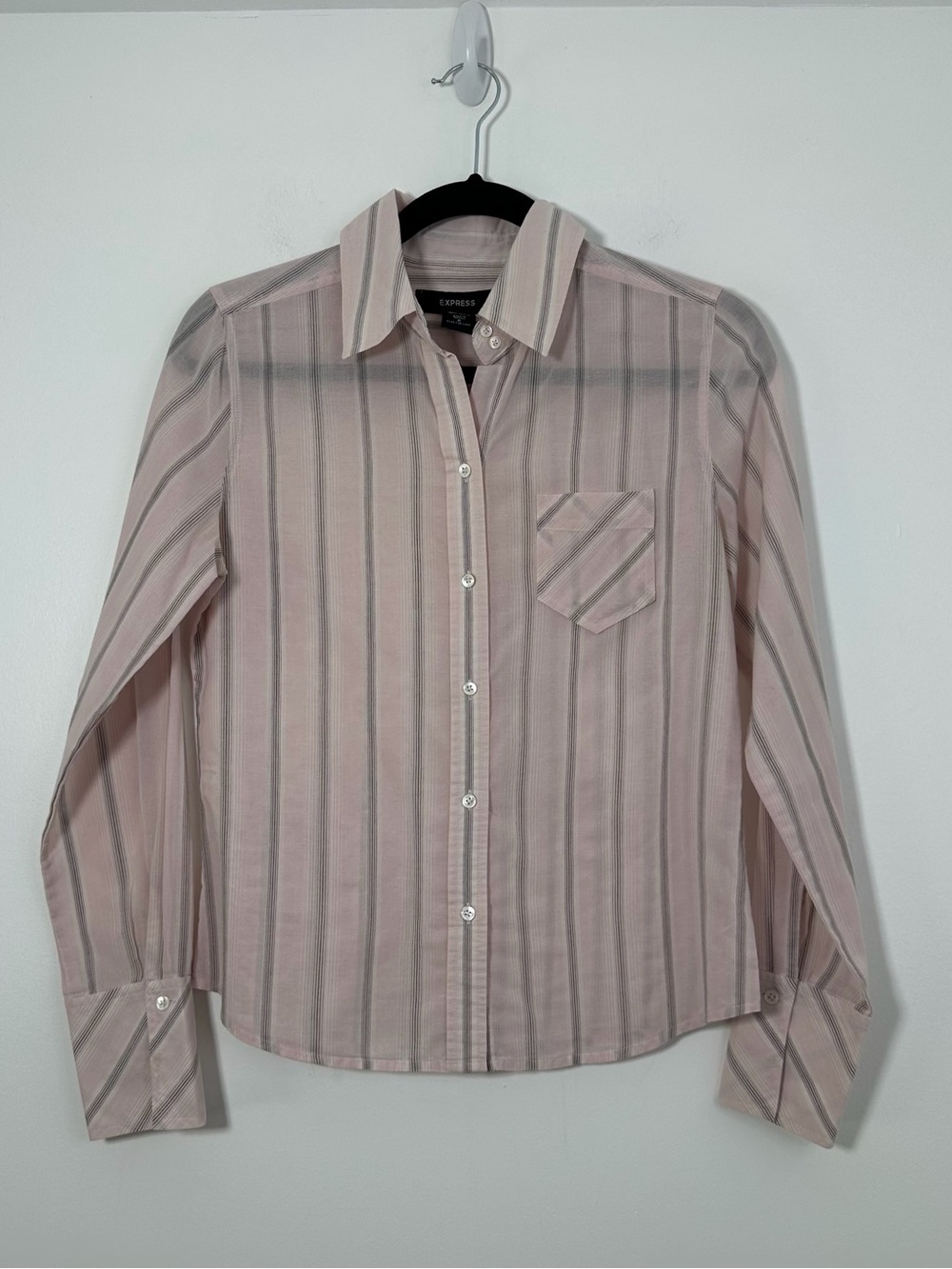 Express Women’s Pink Gray Striped Button Down Shirt Size Small 100% Cotton